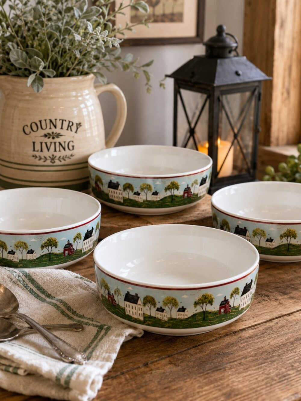 Sakura Country Life Warren Kimble Brandon House Folk Art Farmhouse Bowls Set 4